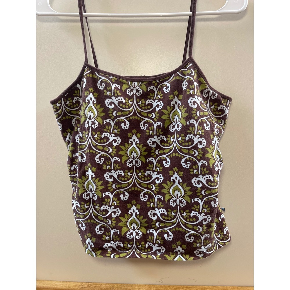 Route 66 Vintage Y2K Brown Green Damask Spaghetti Strap Cami Tank Top XL